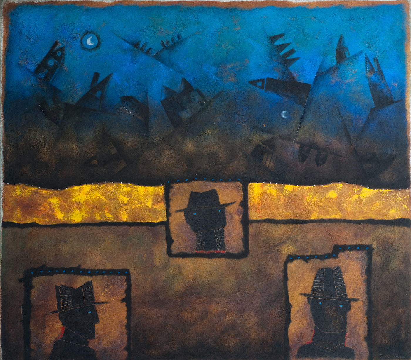 Guardians of the village: Oil and sand on canvas: 36