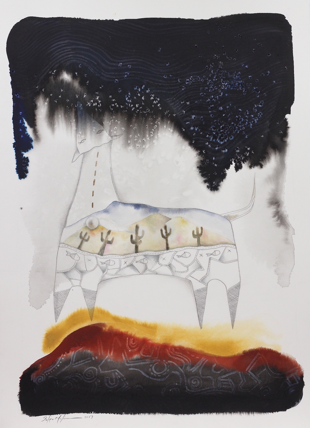 She dreams of stars: watercolor on paper 22