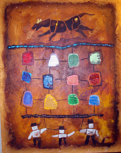 Balloon sellers: oil on canvas 28
