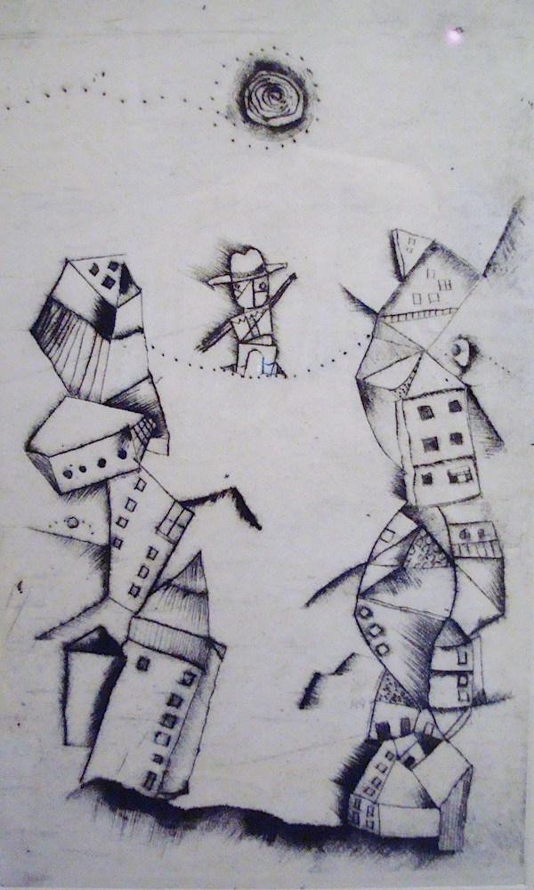 Man out of balance drypoint: Drypoint engraving on paper 8