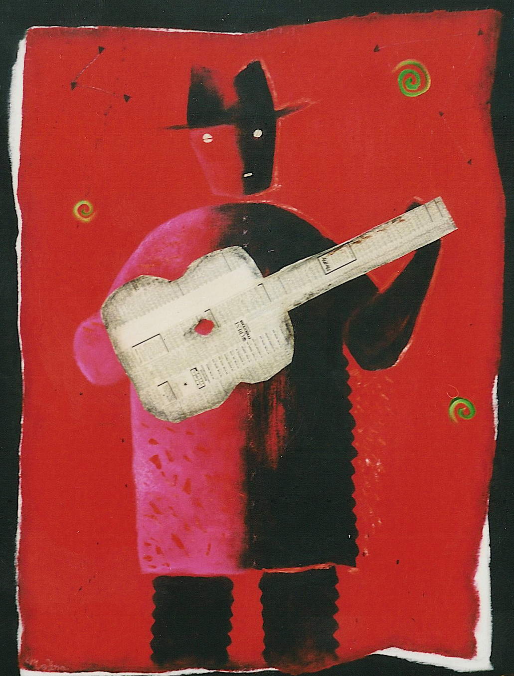 Guitar player: Acrylic and newsprint on canvas 40