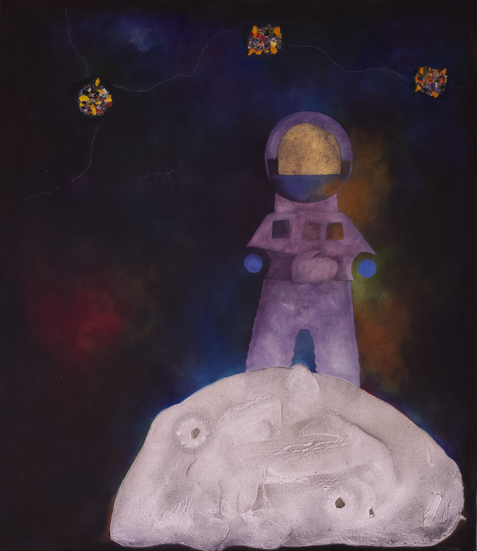 En busca de biol&oacute;gicos: T&eacute;cnica mixta sobre tela 117 cm x 101 cm